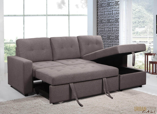 Malibu Sleeper Sectional Sofa Bed with Storage Chaise in Solis Dark Grey