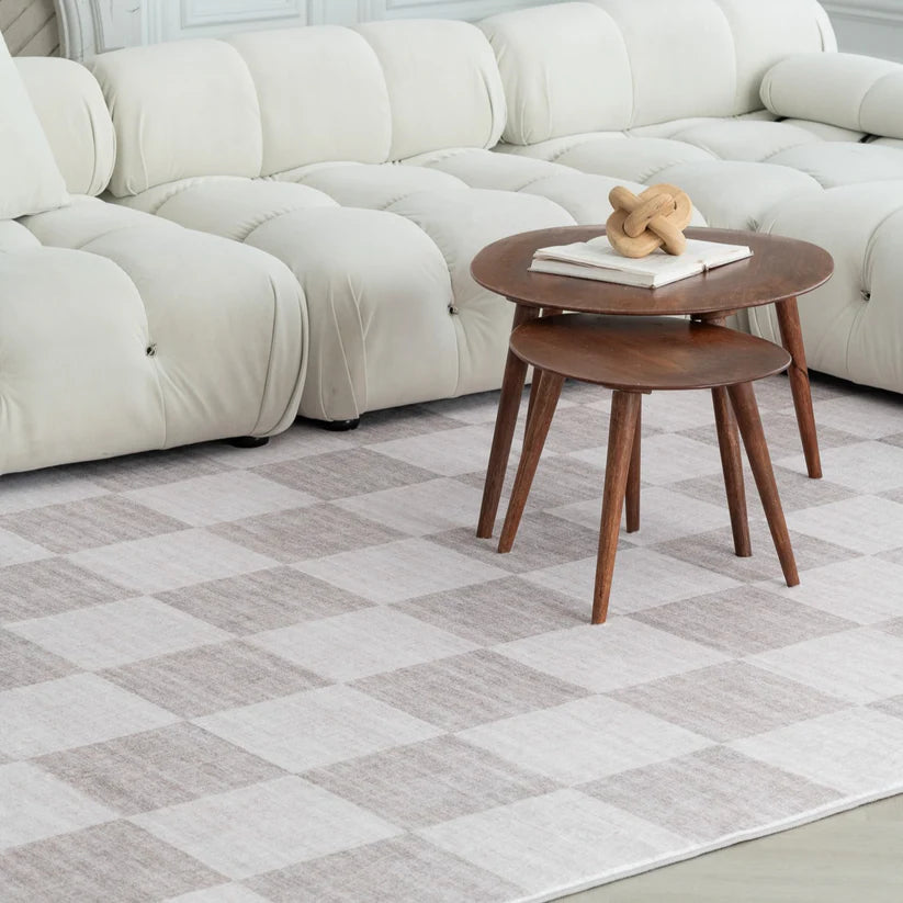 Eclipse Checkered Geometric Beige Rug - 4' x 6'