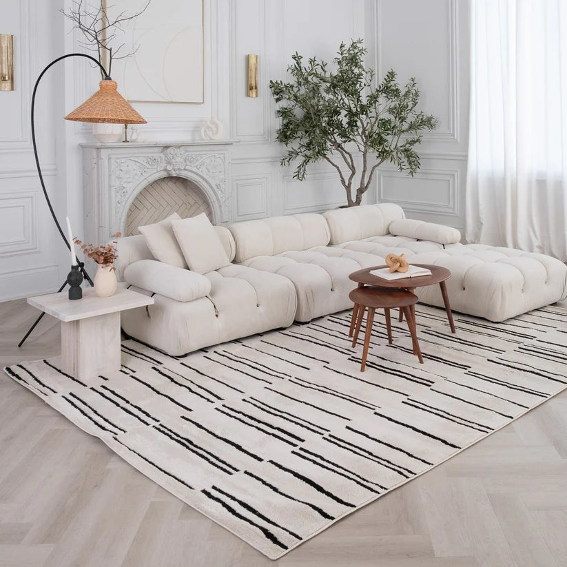 Domus Abstract Modern Cream Black Rug - 4' x 6'