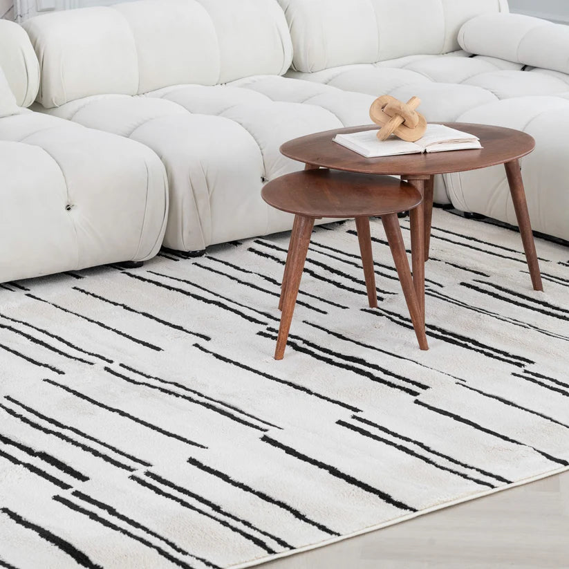 Domus Abstract Modern Cream Black Rug - 4' x 6'