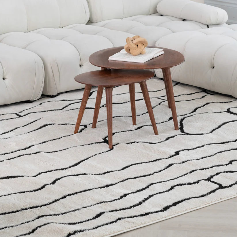 Domus Abstract Modern Cream Black Rug - 4' x 6'