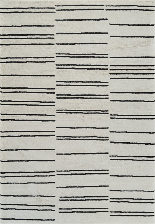 Domus Abstract Modern Cream Black Rug - 4' x 6'