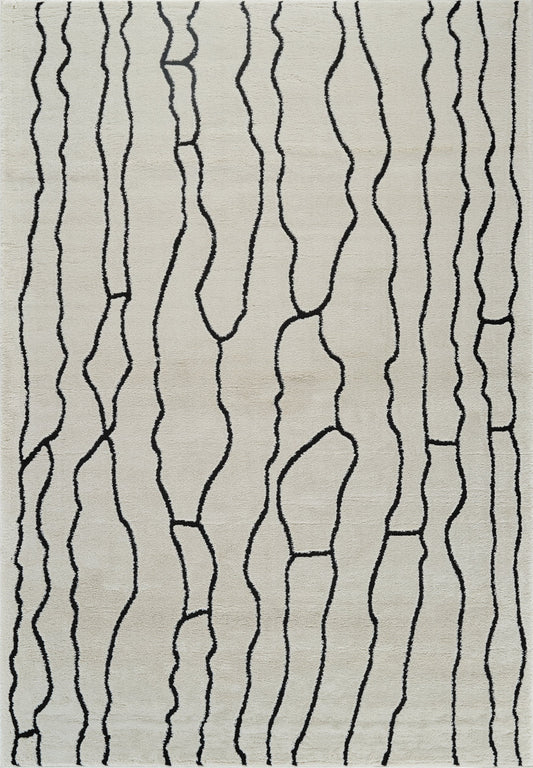 Domus Abstract Modern Cream Black Rug - 4' x 6'